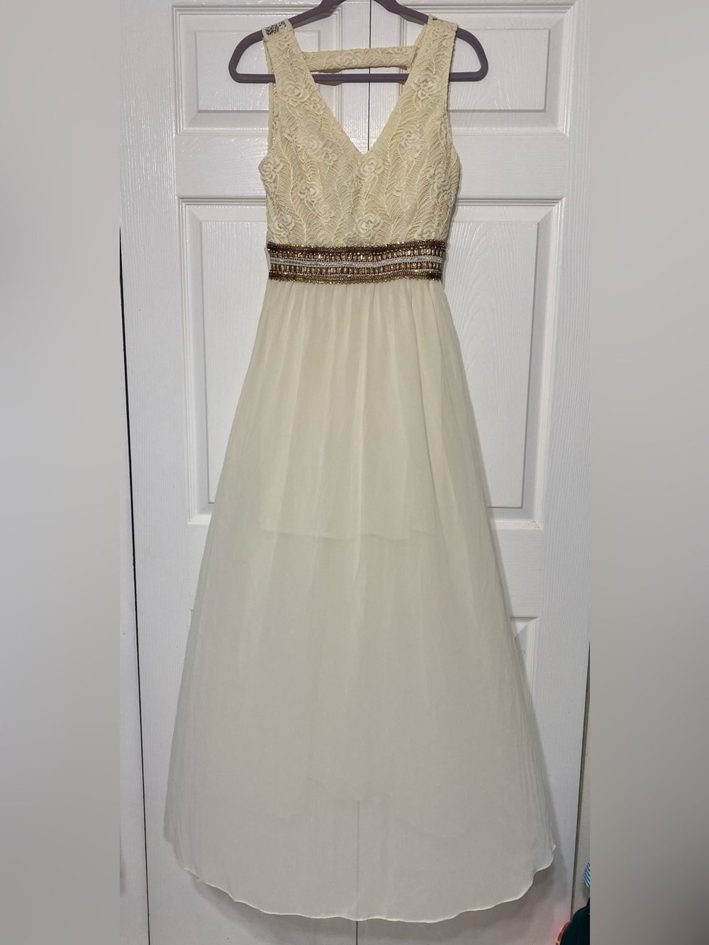 Marineblu maxi cream dress lace bodice size Medium